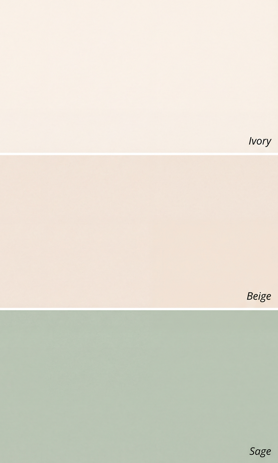 A curated trio of boutique bridesmaid dress fabric swatches in ivory, beige and sage green for an elegantly mismatched bridal party.