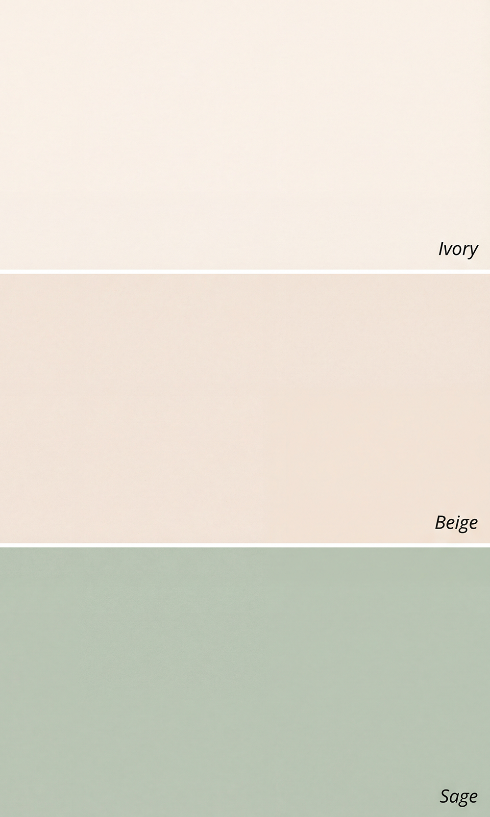 A curated trio of boutique bridesmaid dress fabric swatches in ivory, beige and sage green for an elegantly mismatched bridal party.
