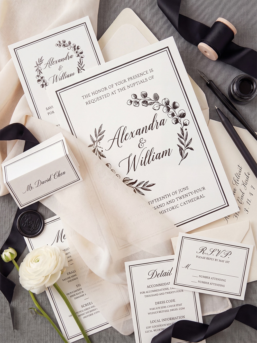 A romantic wedding table setting featuring delicate floral arrangements, perfectly curated to complement our sage and pastel boutique bridesmaid dresses.